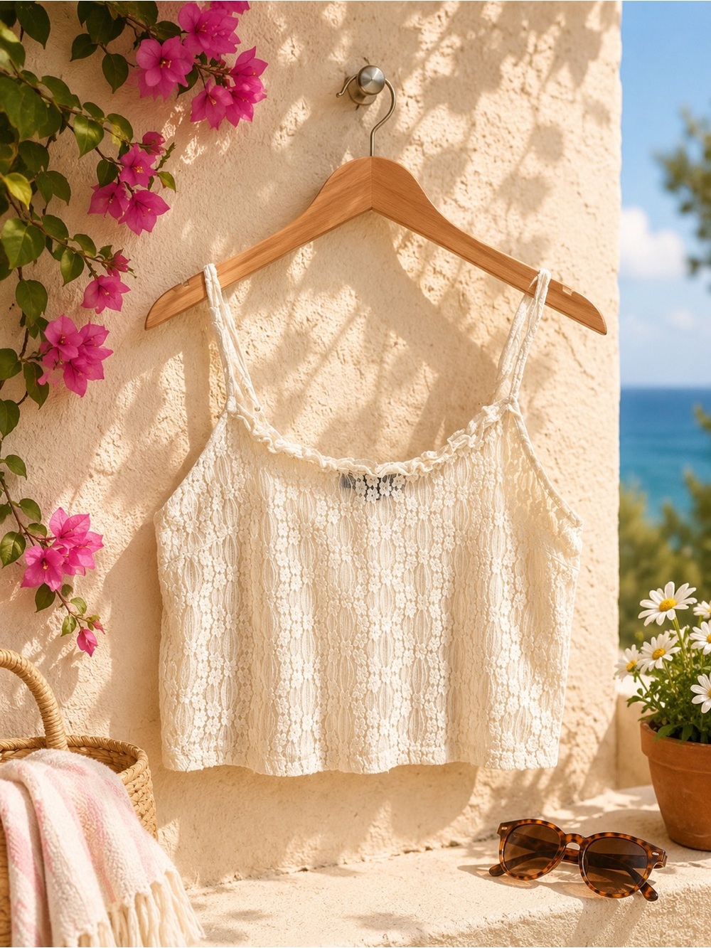 #00 Kendall & Kylie Ivory Lace Cami Tank Top